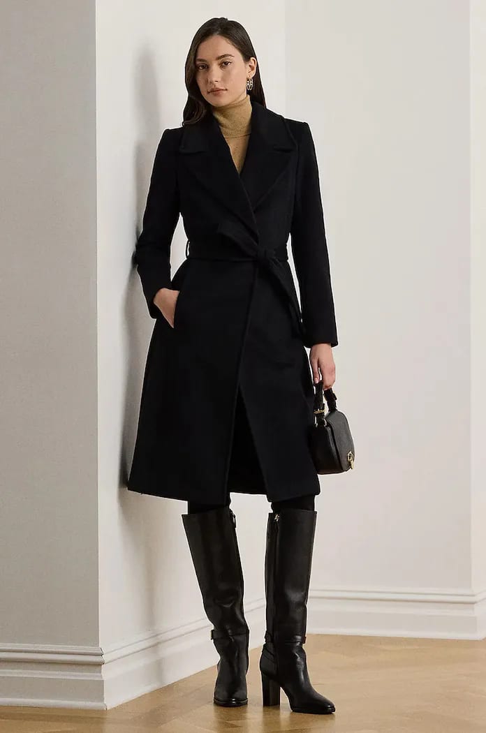Lauren Ralph Lauren palton midi lână negru