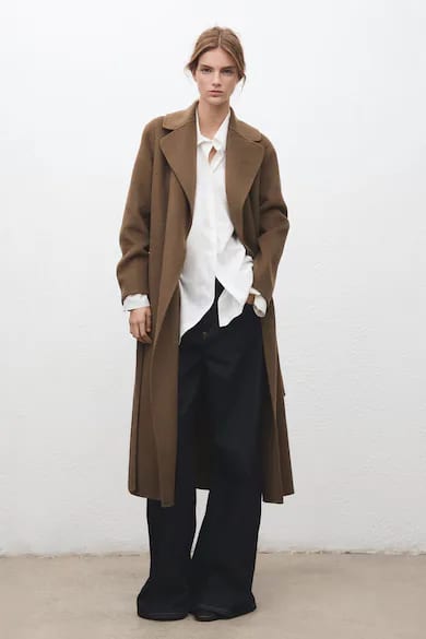 Mango palton midi cu cordon maro deschis