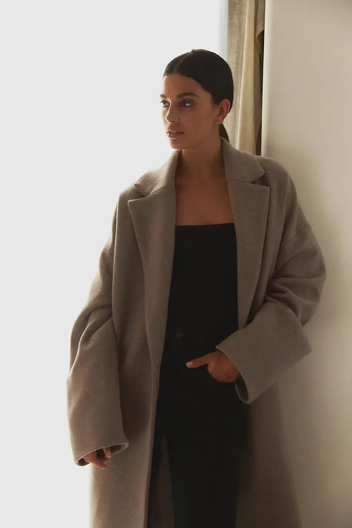 Muuv palton midi volum taupe
