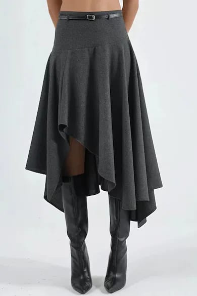 HiCCUP fustă midi asimetrică textil talie înaltă gri închis
